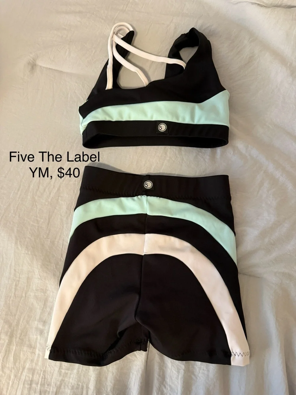 Five The Label Kids Mint & Black Colorblock Shorts Set